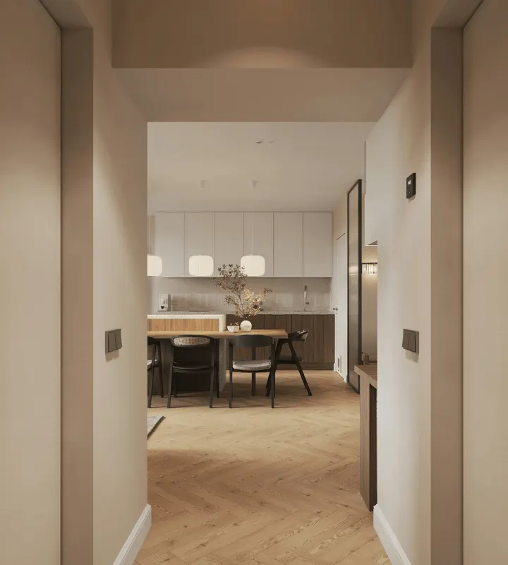 Couloir qui donne sur un appartement neuf