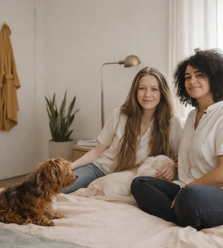 Jeunes femmes avec un chien