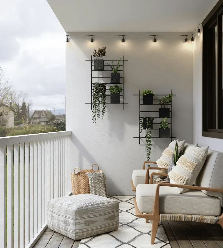 Balcon aménagé d'un appartement neuf