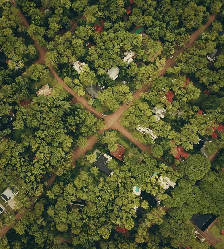 Photo vue aérienne ville arborée.

