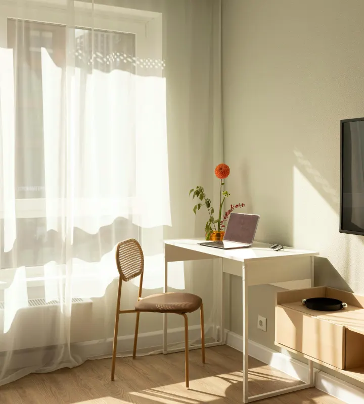 Piece avec bureau baignée de lumiere