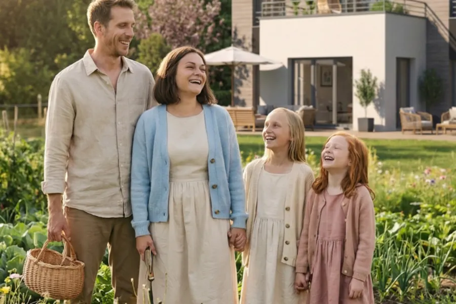 Une famille dans son jardin
