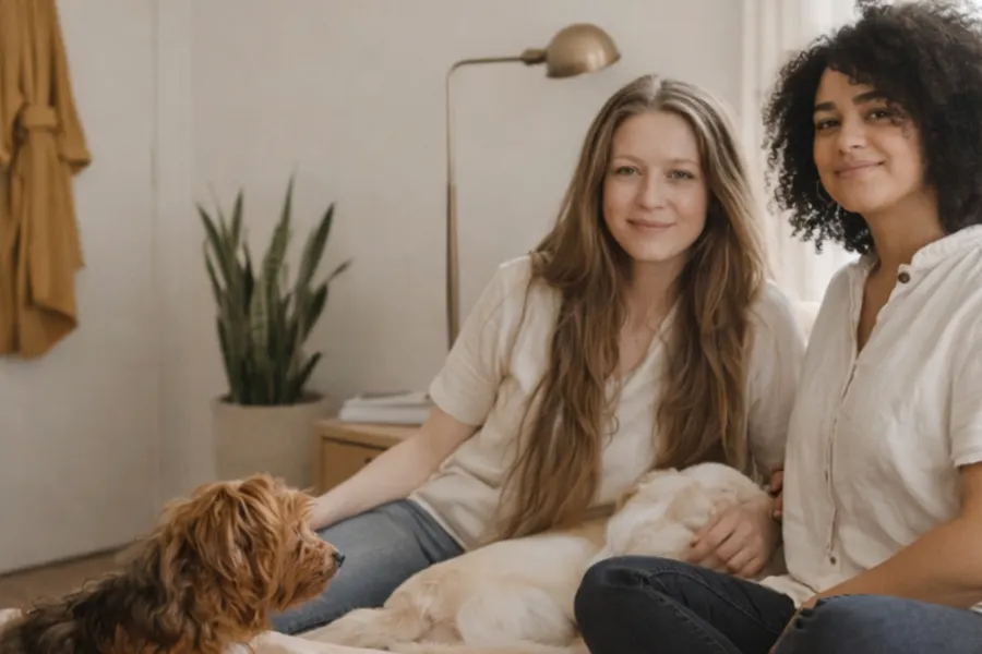 Jeunes femmes avec un chien