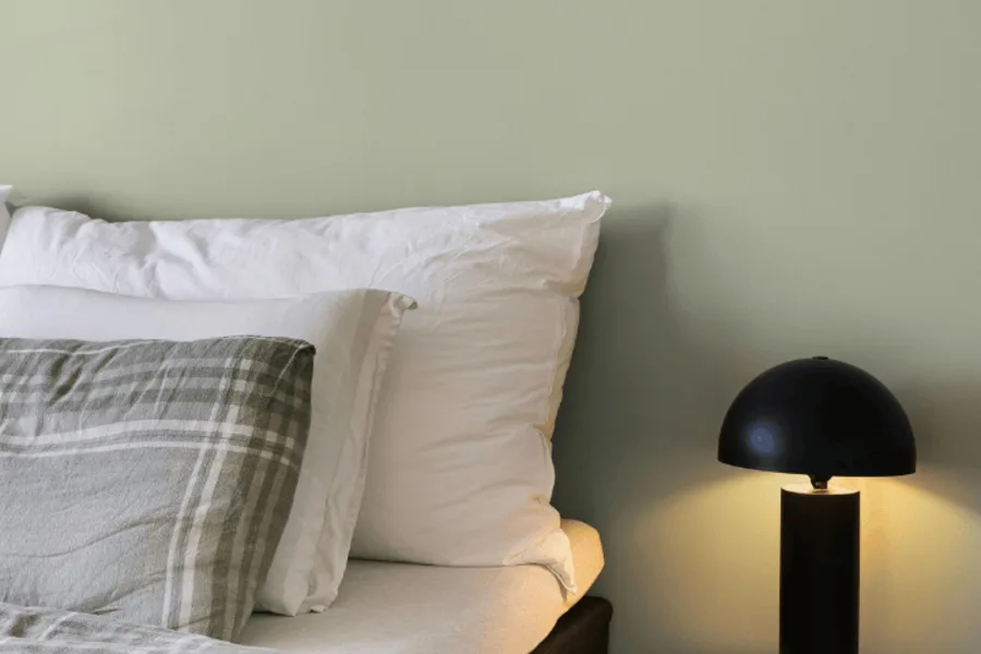 Chambre avec lampe de chevet allumée